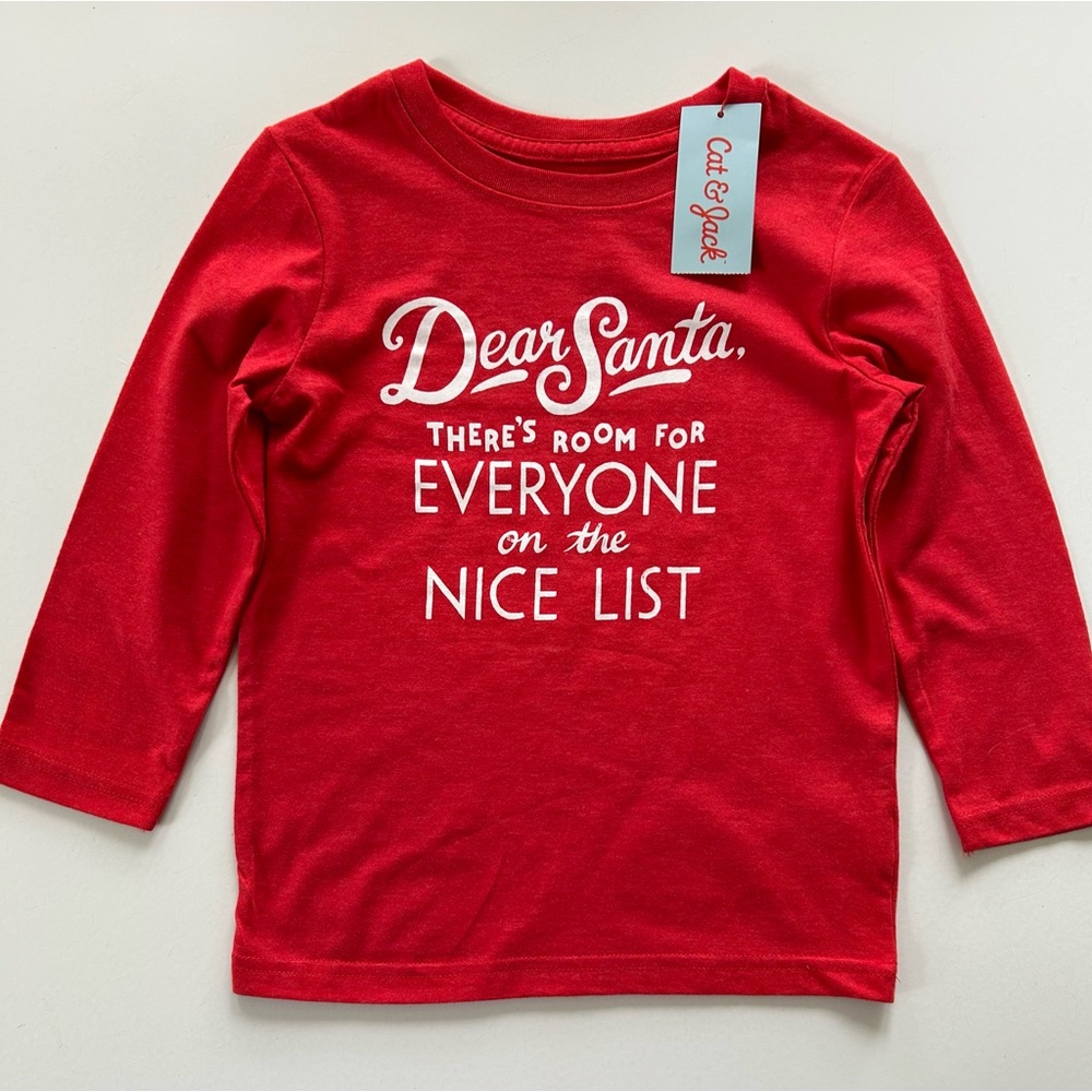 CAT & JACK Boys Shirt DEAR SANTA L/S Tee T-Shirt Red Holiday Christmas NWT